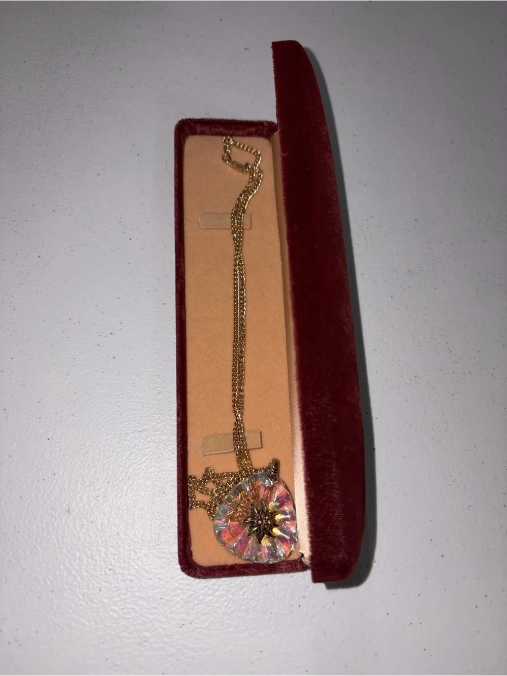 NIB Gold Chain Necklace with Iridescent Crystal Pendant